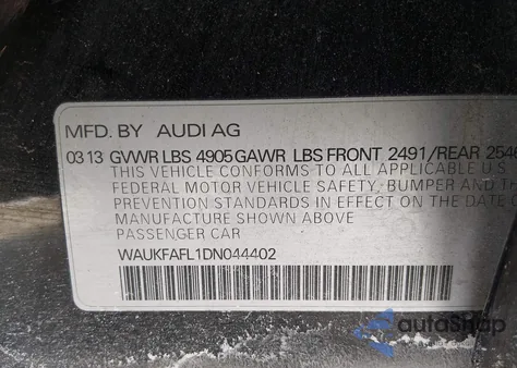 2013 Audi A4 2.0T Premium from USA, damaged, VIN WAUKFAFL1DN044402